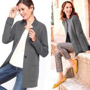 NWT Women's TALBOTS Lamb’s Wool Blazer Cardigan in‎ Charcoal- Size Lp